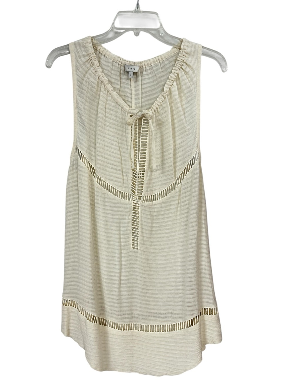 IRO Inda Top 100% Silk Cream Crochet Ladder Lace Sleeveless Women’s Size 2
